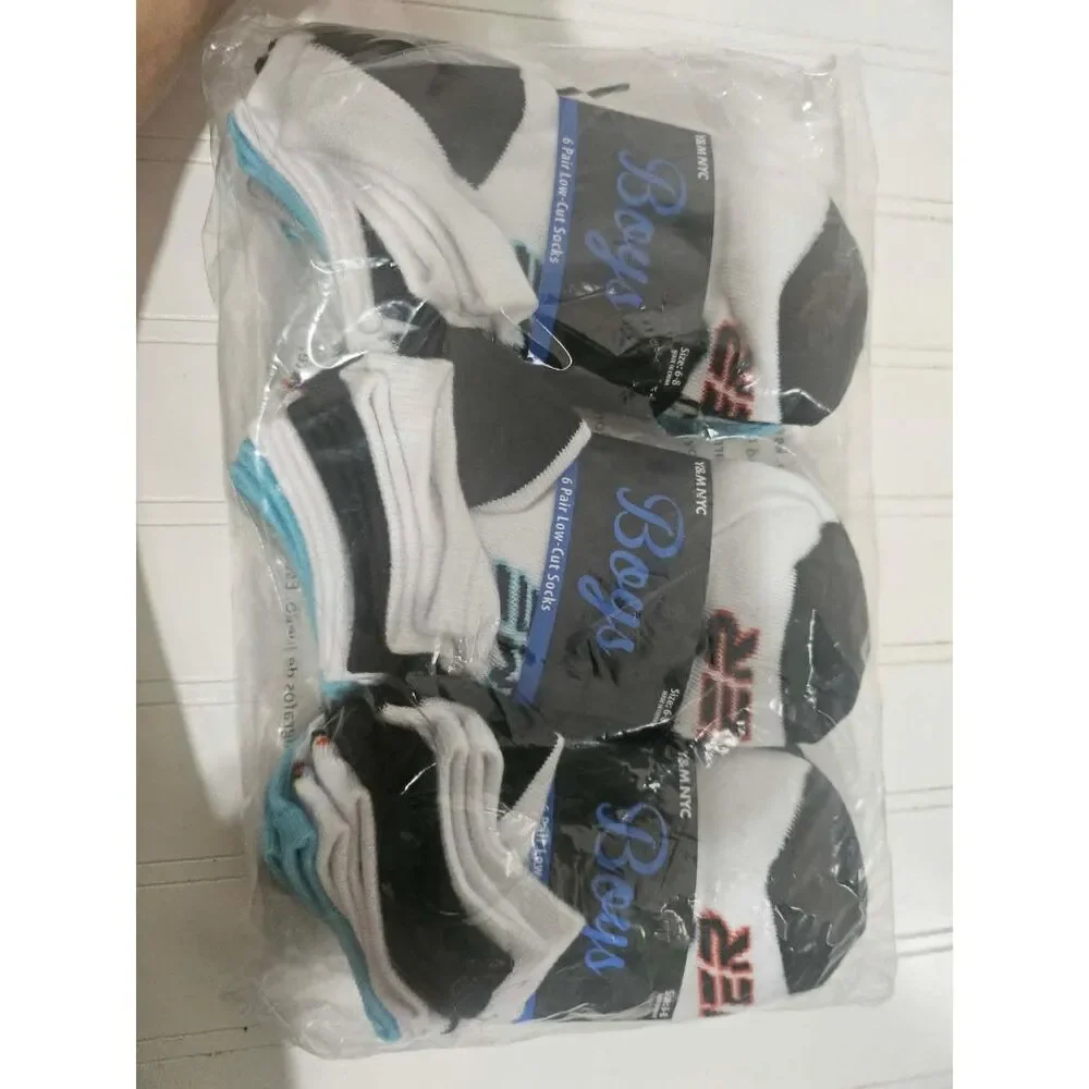 NWT Boys Low Cut Athletic Socks 12 Pair Size 6-8 Black White Blue